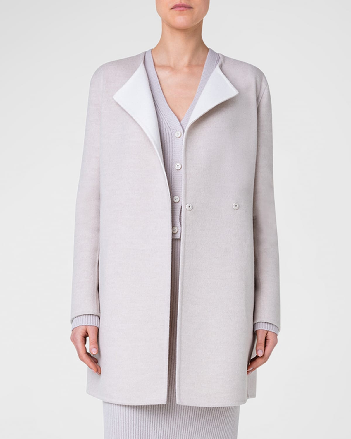 Akris Madrisa Bicolor Reversible Wool-Cashmere Double-Breasted Coat