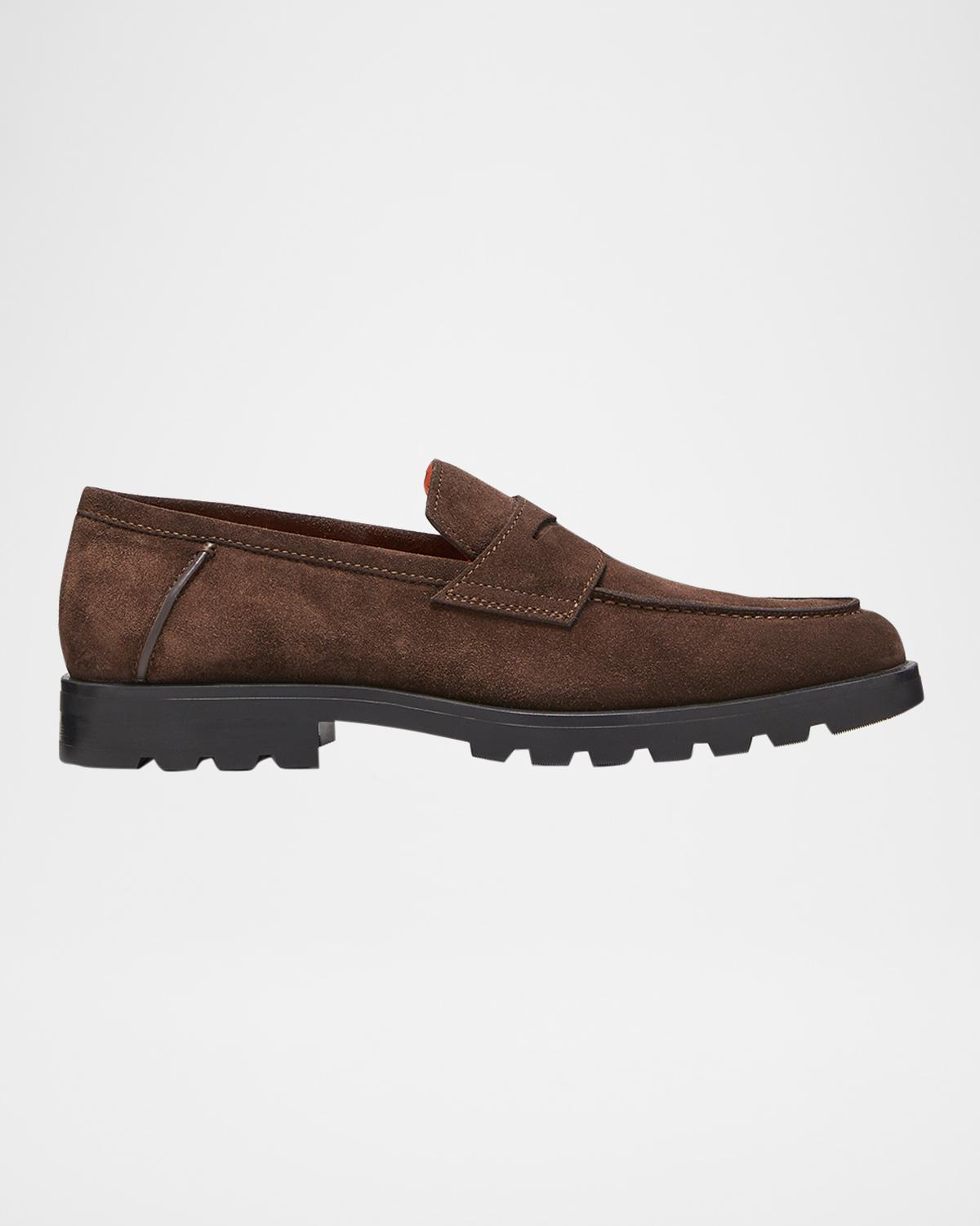 Santoni Men's Rock Suede Lug Sole Penny Loafers