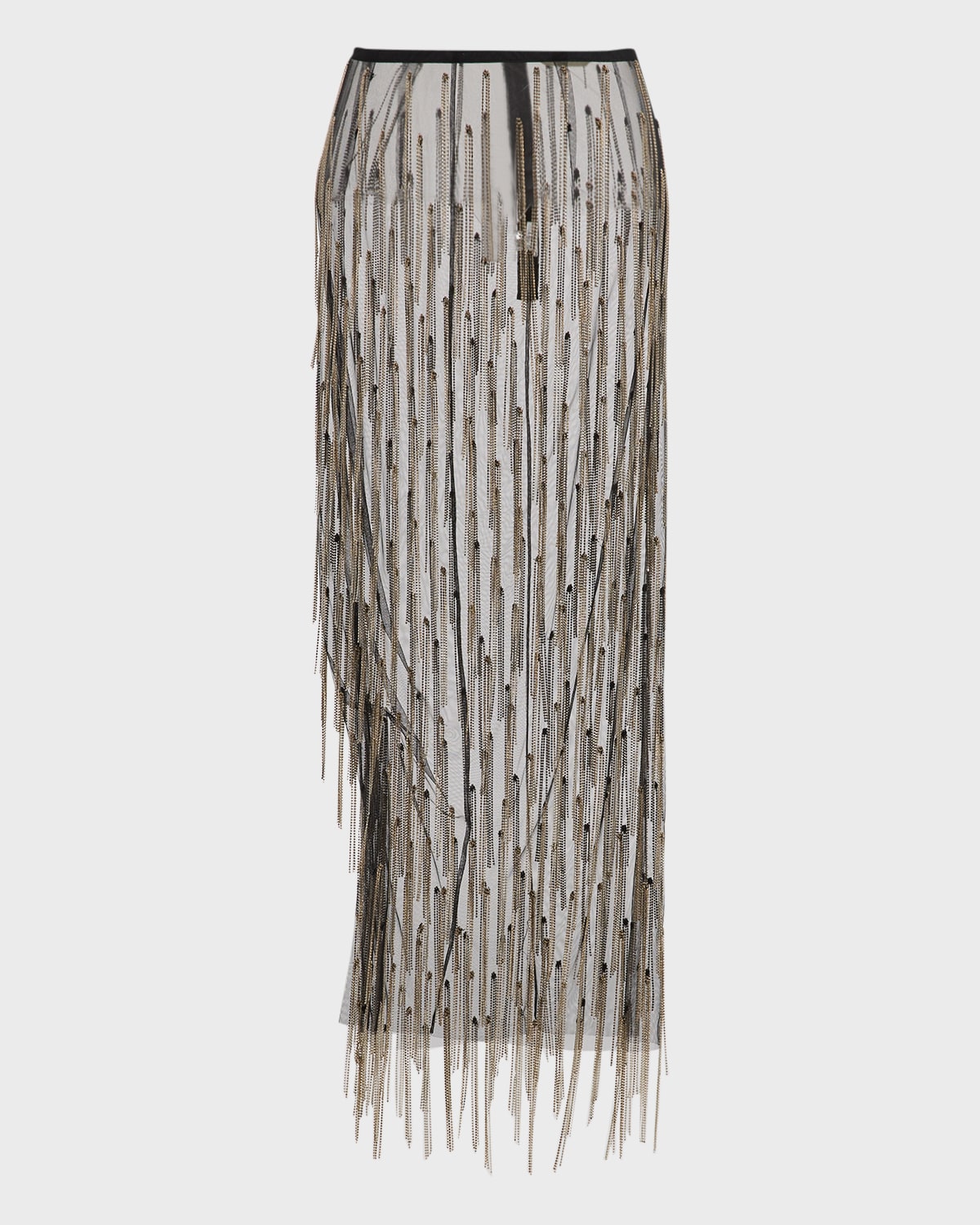 LAPOINTE Crystal Fringe Side-Slit Mesh Midi Skirt