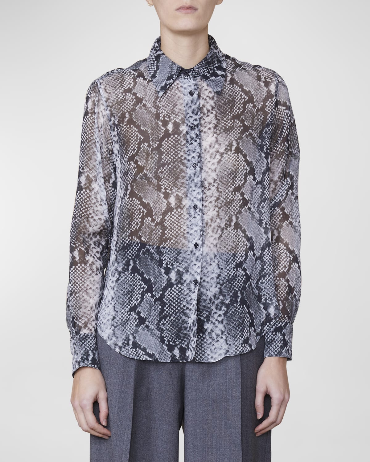 Officine Generale Carina Sheer Snake Button-Front Shirt