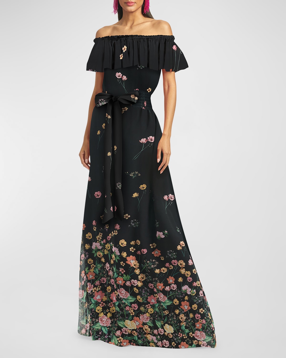 Marchesa Notte Embroidered Foiled Tea-Length Dress main image 1