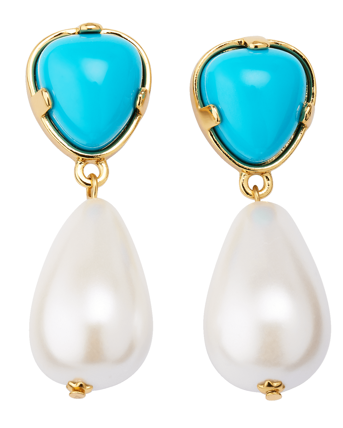 Kenneth Jay Lane Gold Turquoise Pearl Drop Earrings