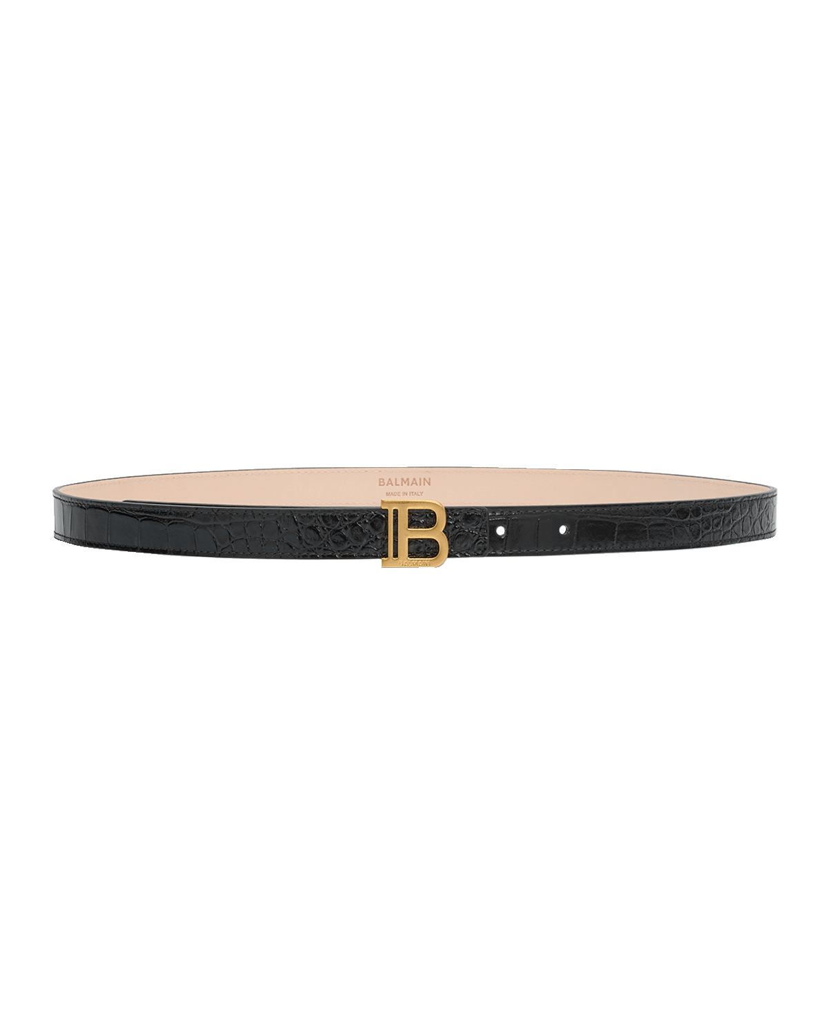 Balmain B-Monogram Croc-Embossed Skinny Leather Belt