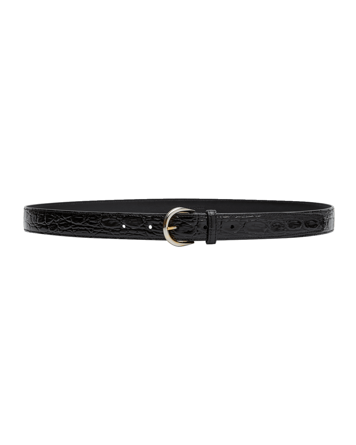Saint Laurent Croissant De Lune Croc-Embossed Leather Belt