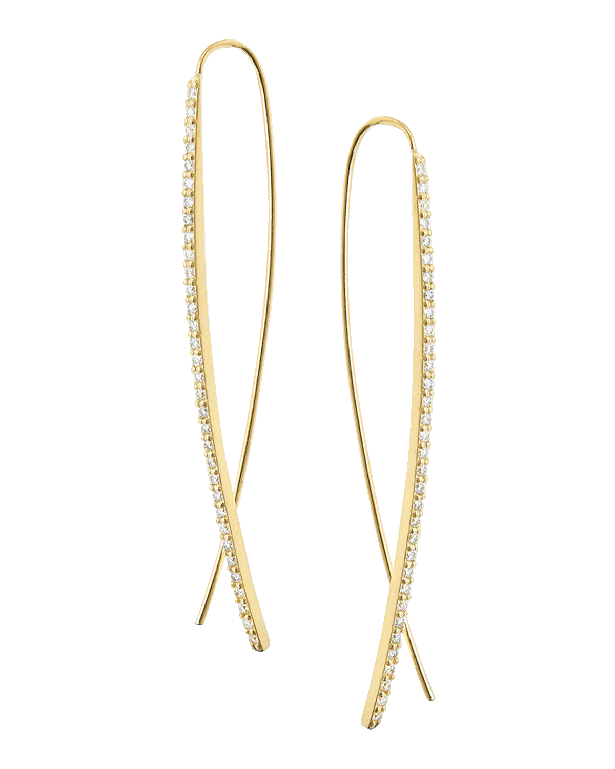 LANA 14K Gold Flawless Narrow Upside Down Diamond Hoop Earrings