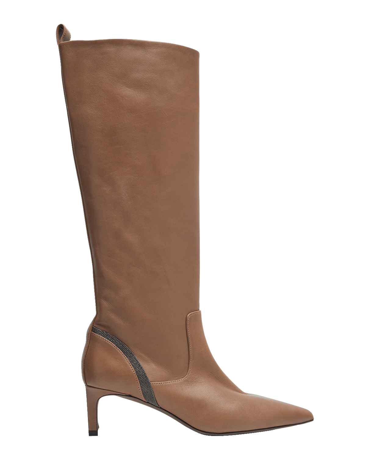 Brunello Cucinelli Leather Monili Kitten-Heel Knee Boots