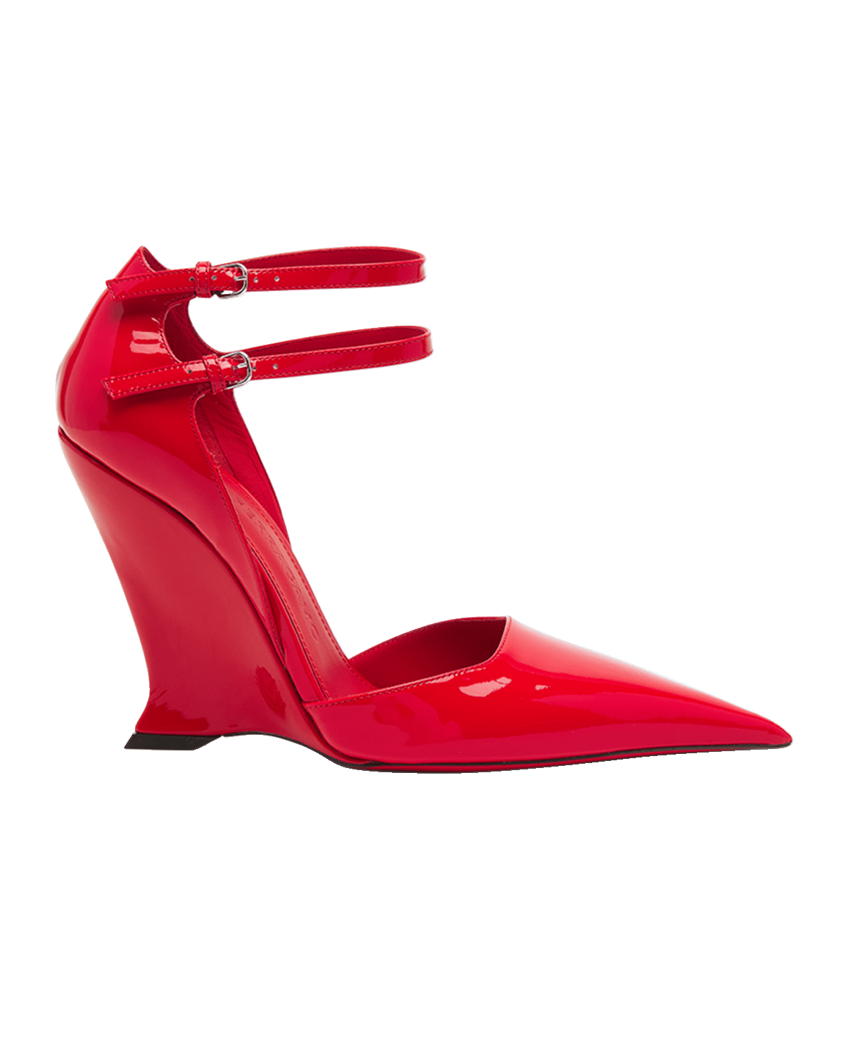 Ferragamo Vidya Patent Dual-Buckle Wedge Pumps
