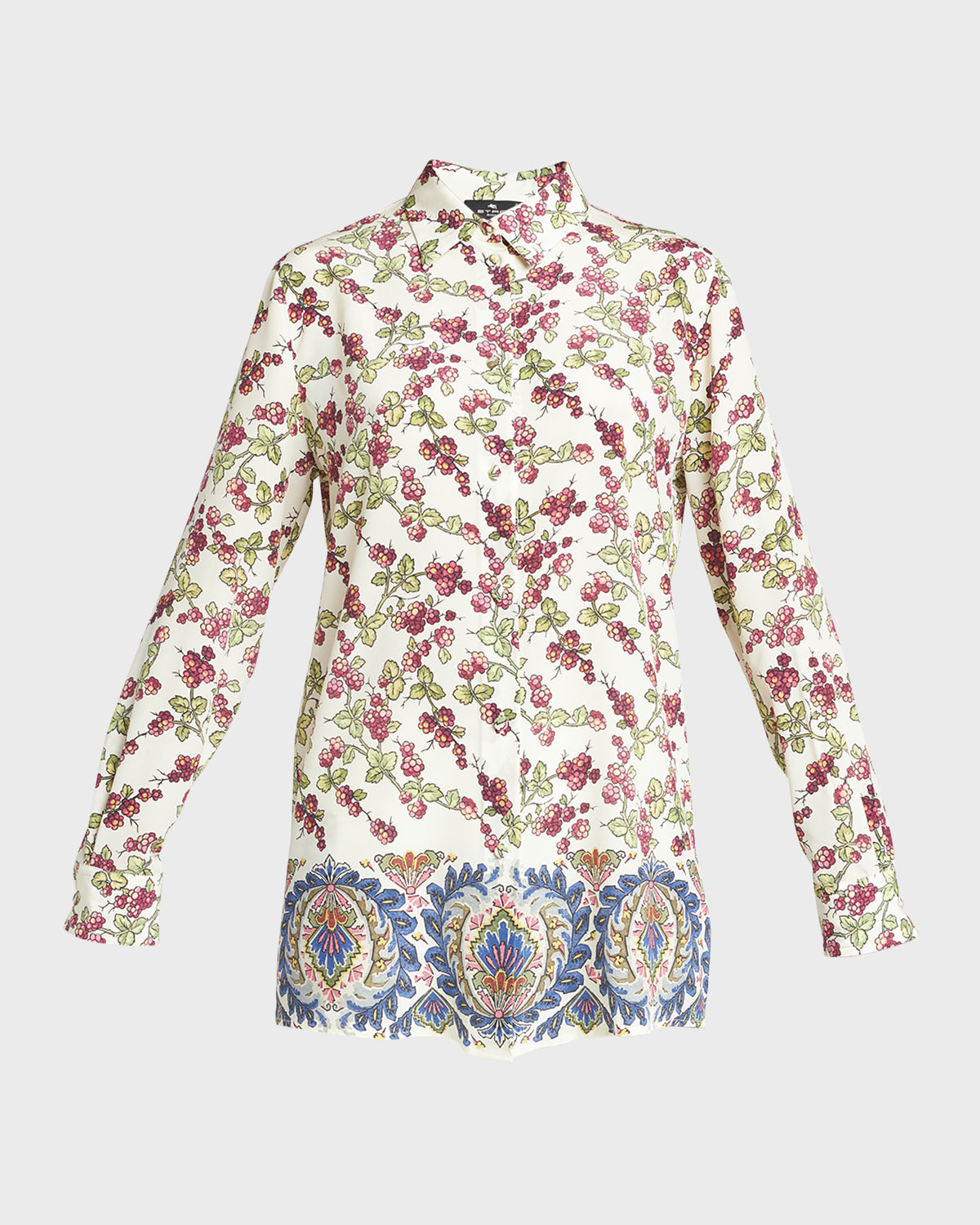 Etro Berry Border-Print Tunic Silk Shirt