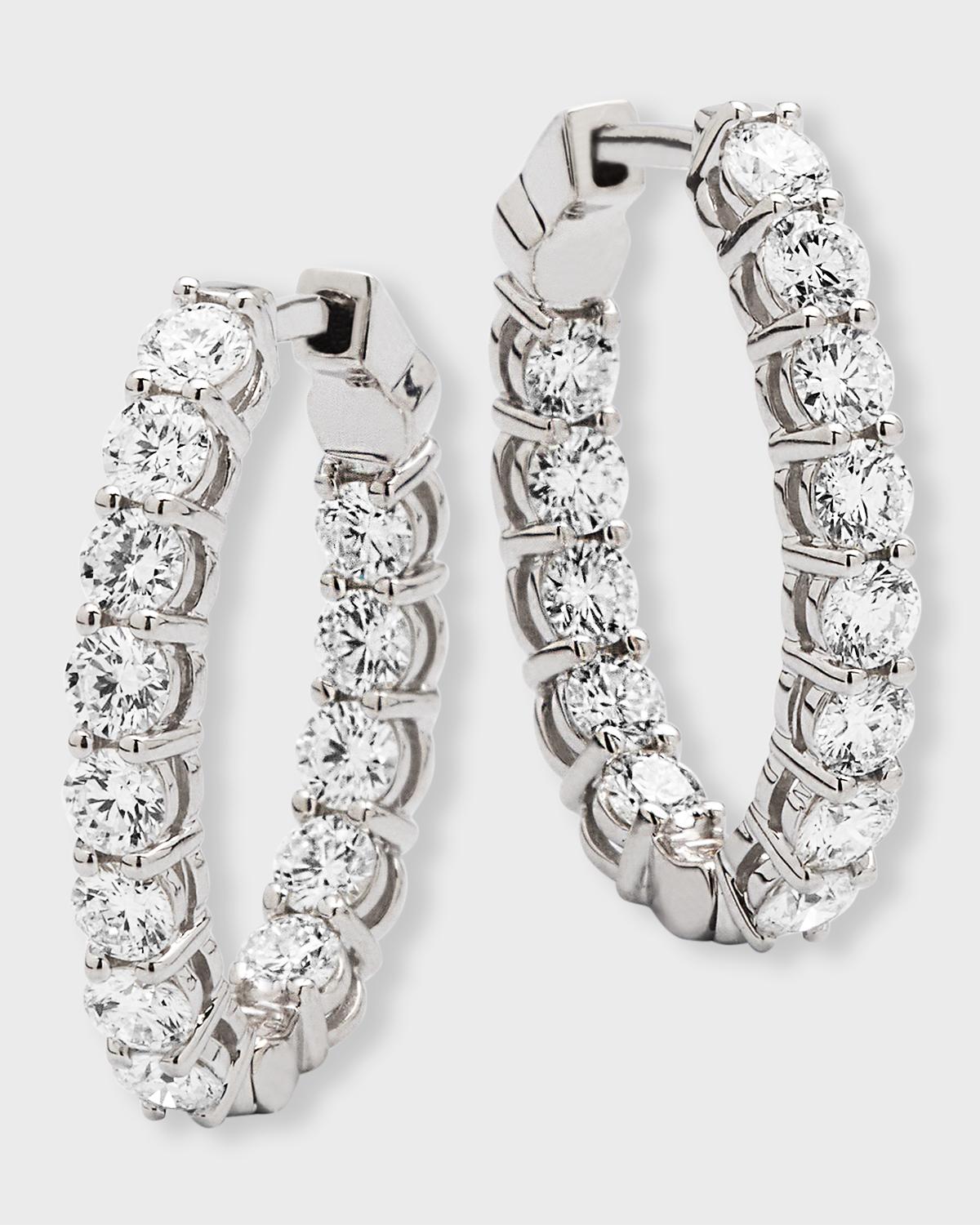 18K White Gold Diamond Oval Hoop Earrings, 2.73tcw, 0.75"L