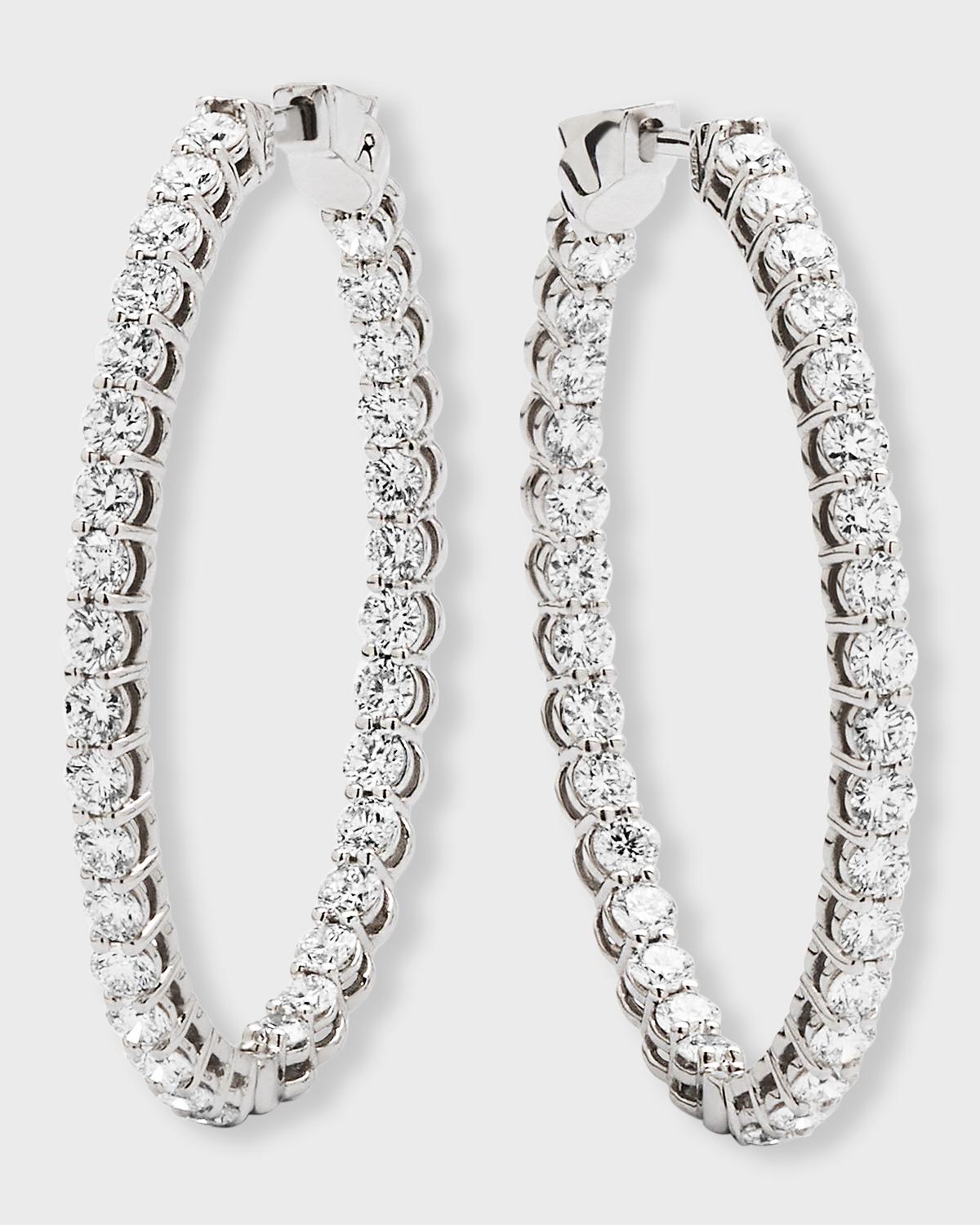 18K White Gold Round Diamond GH/SI Medium Oval Hoop Earrings, 3.36tcw, 1.25"L