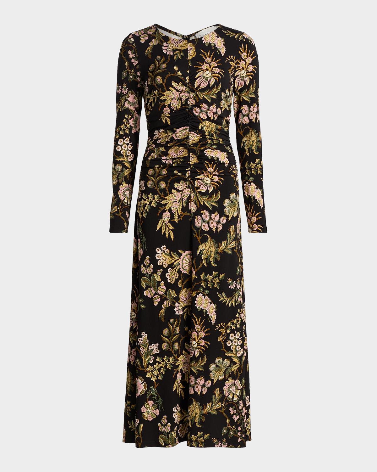 Cara Cara Maisy Long-Sleeve Floral Ruched Midi Dress