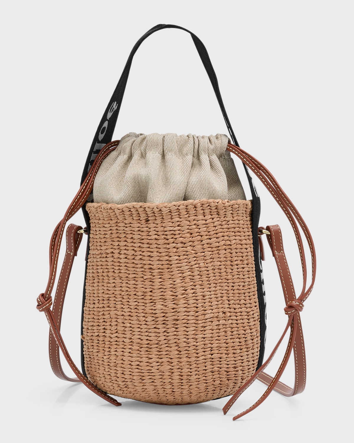 Chloe Woody Small Mifuko Basket Bag with Logo Webbing
