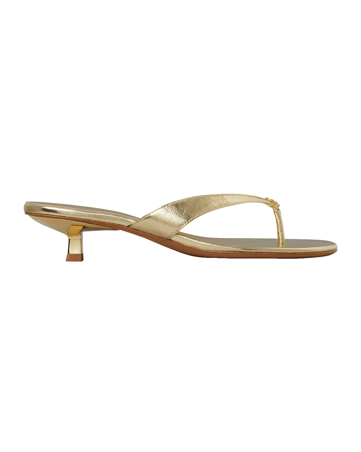 Tory Burch Capri Metallic Kitten-Heel Thong Sandals