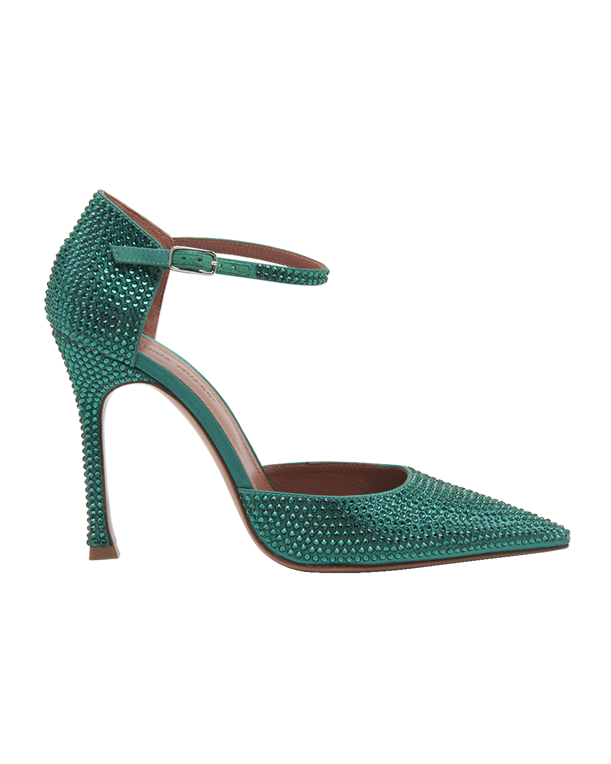 Amina Muaddi Rosie Denim Crystal Bow Halter Pumps | Neiman Marcus