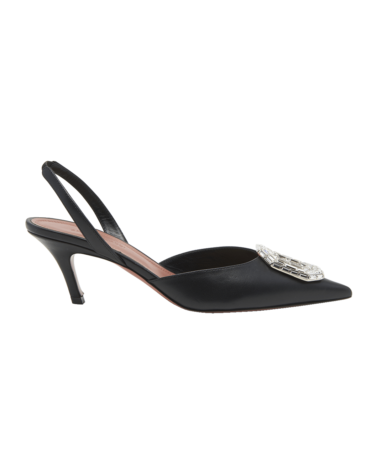 Amina Muaddi Camelia Leather Crystal Halter Pumps