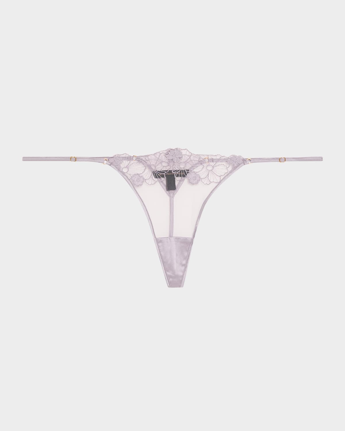 Kiki De Montparnasse Violet Floral-Embroidered Tulle Thong