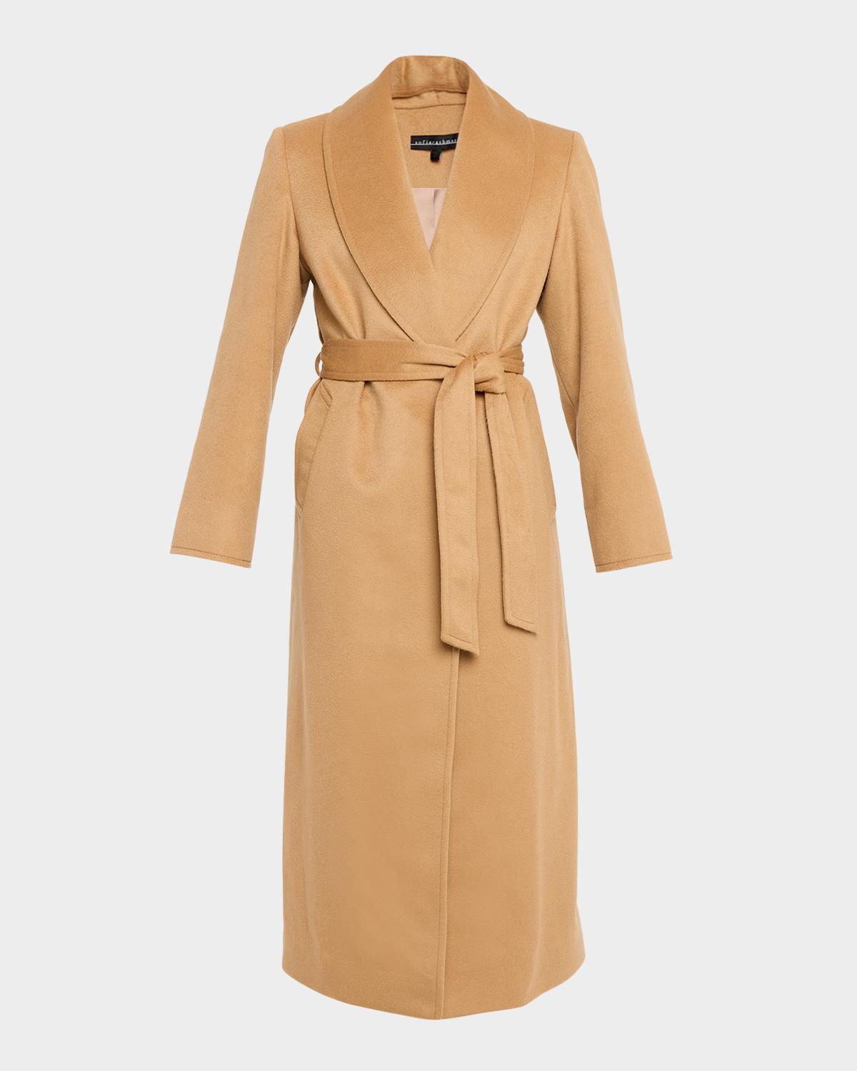 Sofia Cashmere Cashmere Belted Wrap Coat with Pick-Stitched Detail