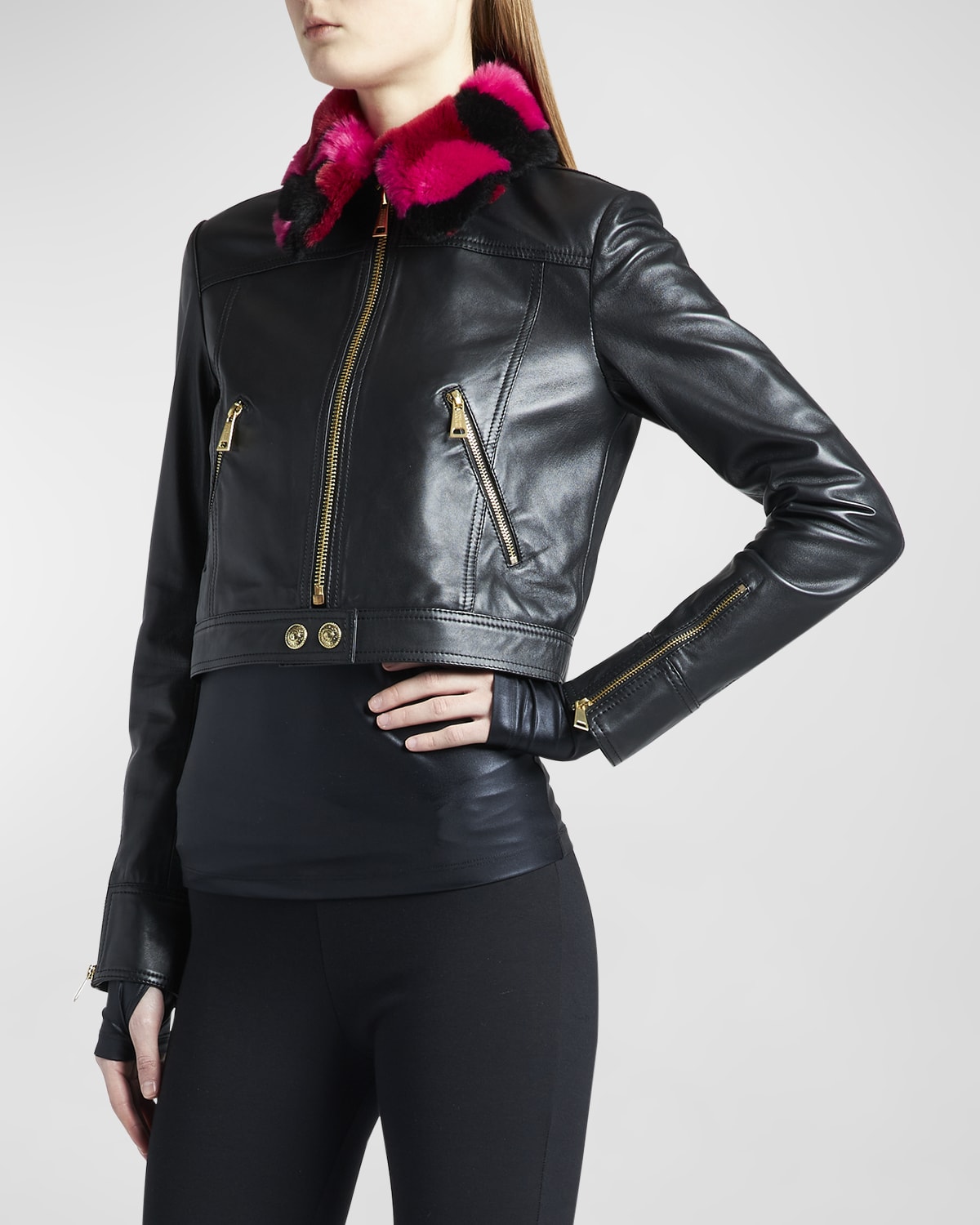 Fitted Cropped Leather Jacket | Neiman Marcus