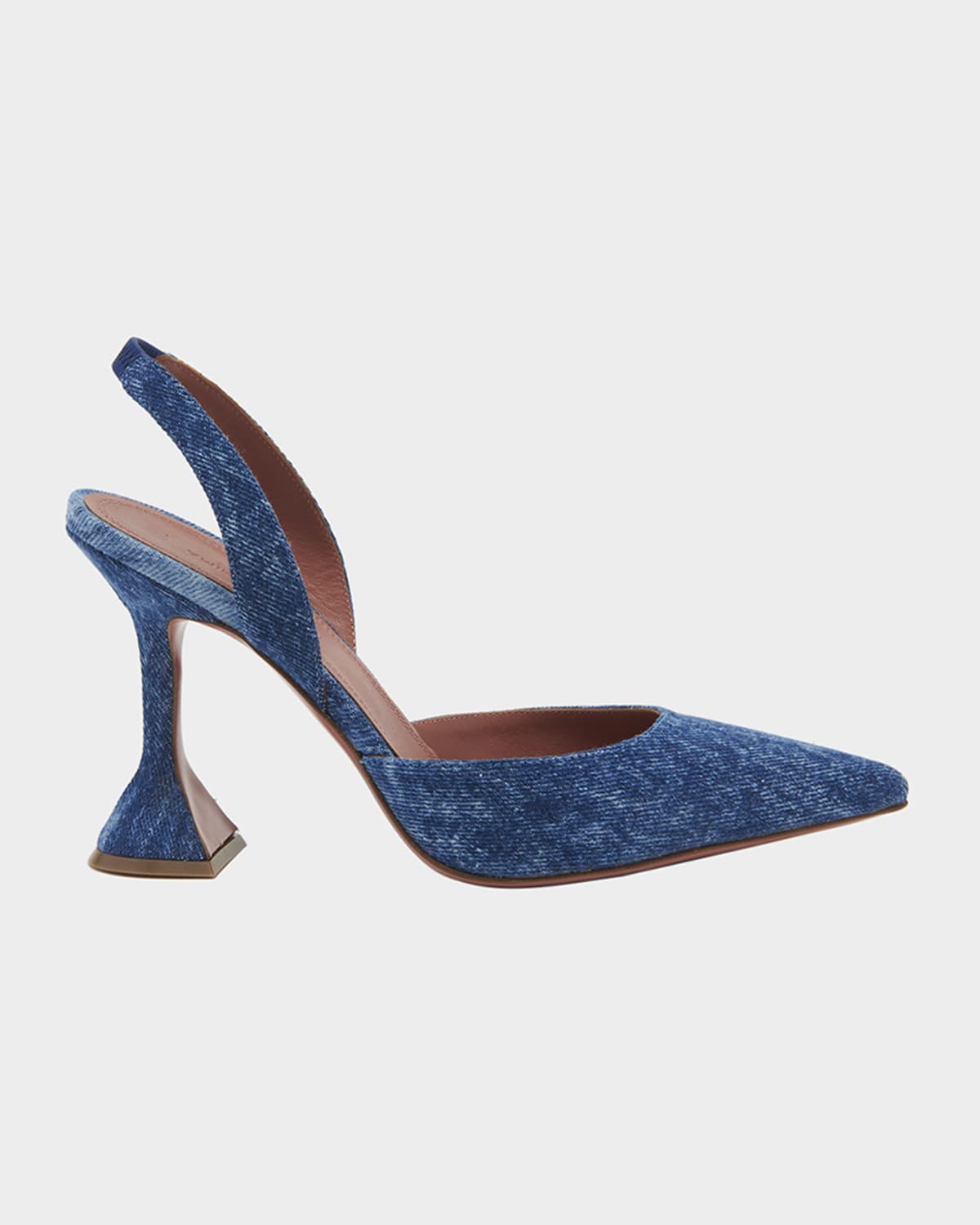 Amina Muaddi Holli Slingback Denim Pedestal Pumps