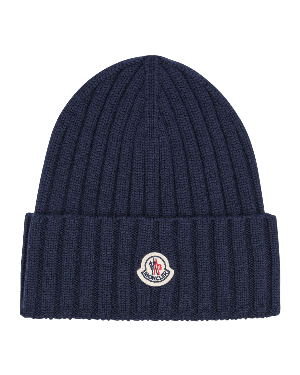 Moncler Ribbed Wool Beanie with Logo Patch
