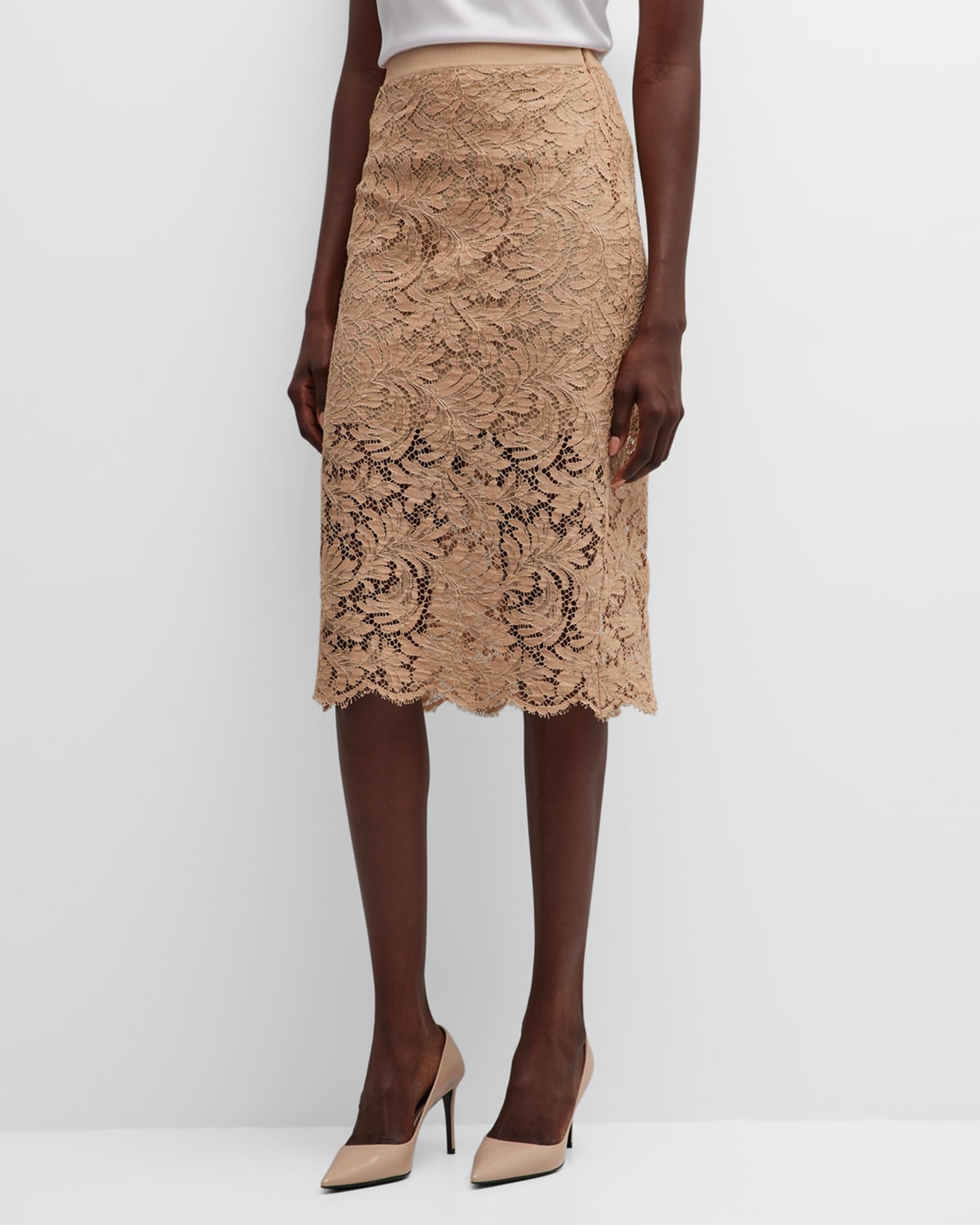 St. John Fern Leaf Lace Midi Skirt