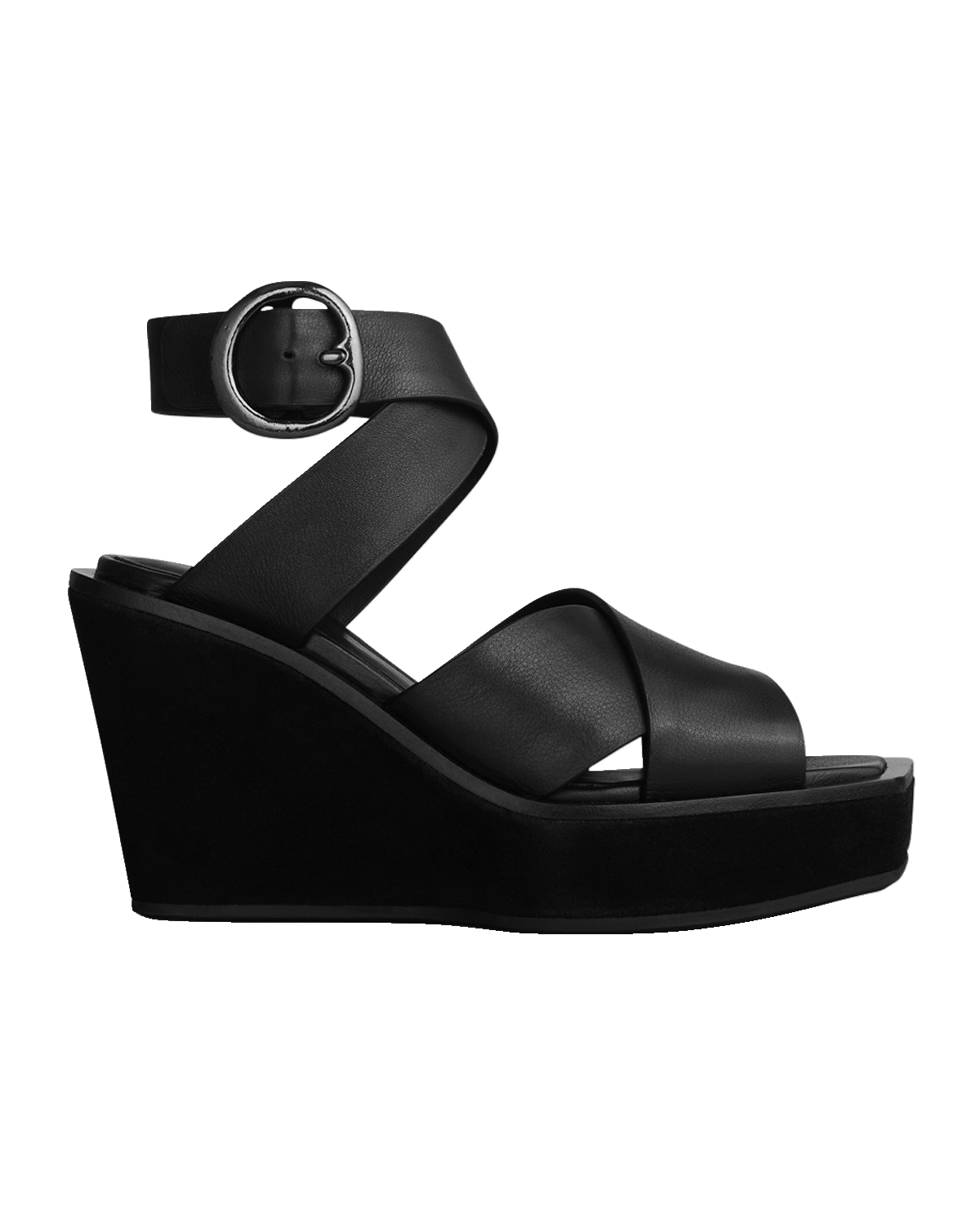 Black Suede Studio Paloma Croco Wedge Sandals Neiman Marcus