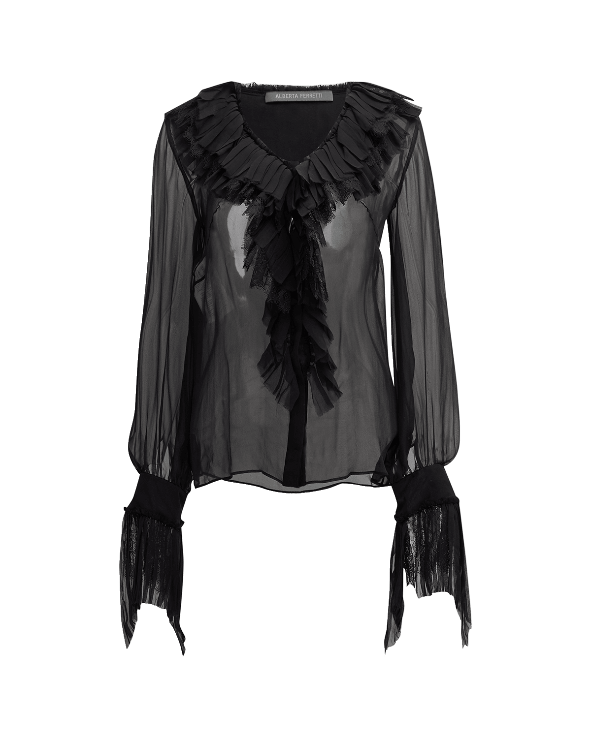 Alberta Ferretti LaceTrim Collared Blouse Neiman Marcus