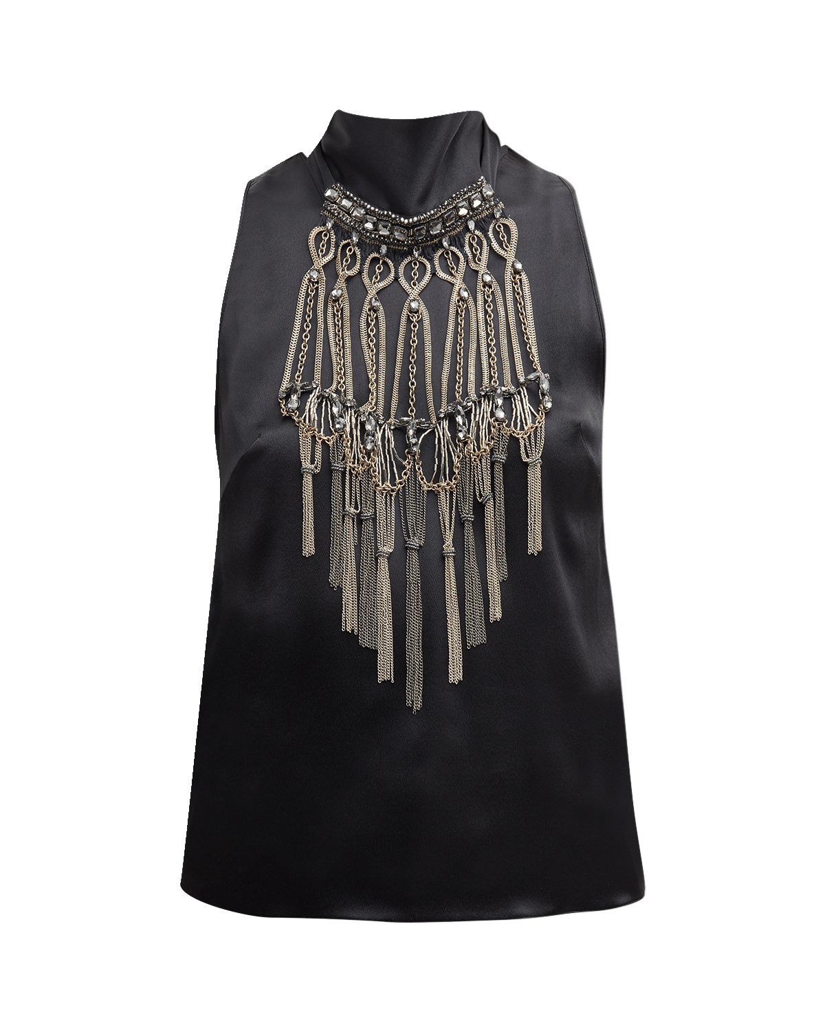 Alberta Ferretti Chain-Embellished Sleeveless Satin Top