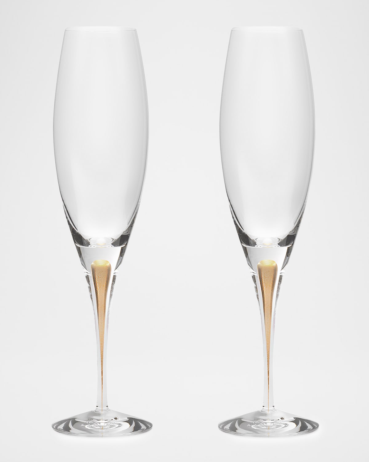 Orrefors Intermezzo Gold Champagne Glasses, Set of 2