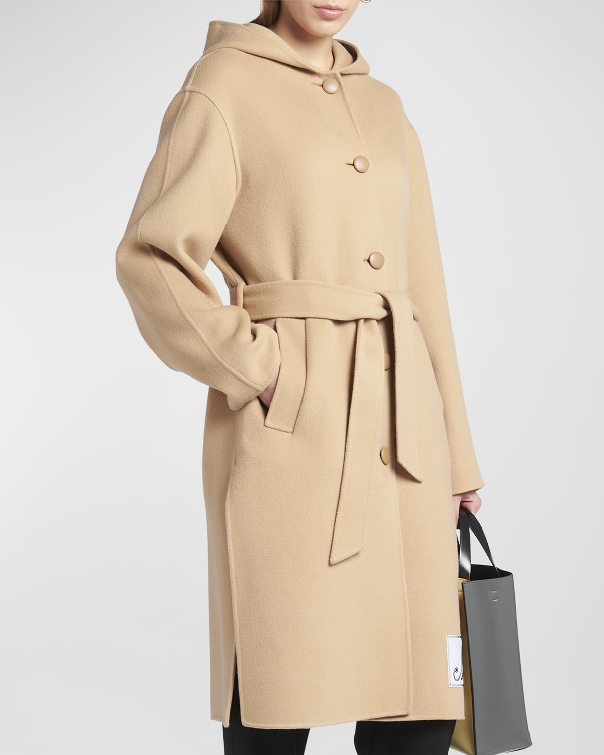 Marni Logo-Patch Hooded Wool Cashmere Coat