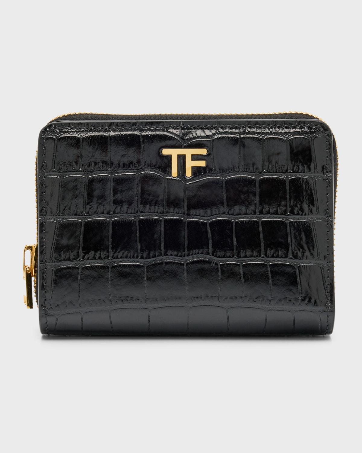 TOM FORD TF Compact Zipped Wallet in Stamped Croc Leather