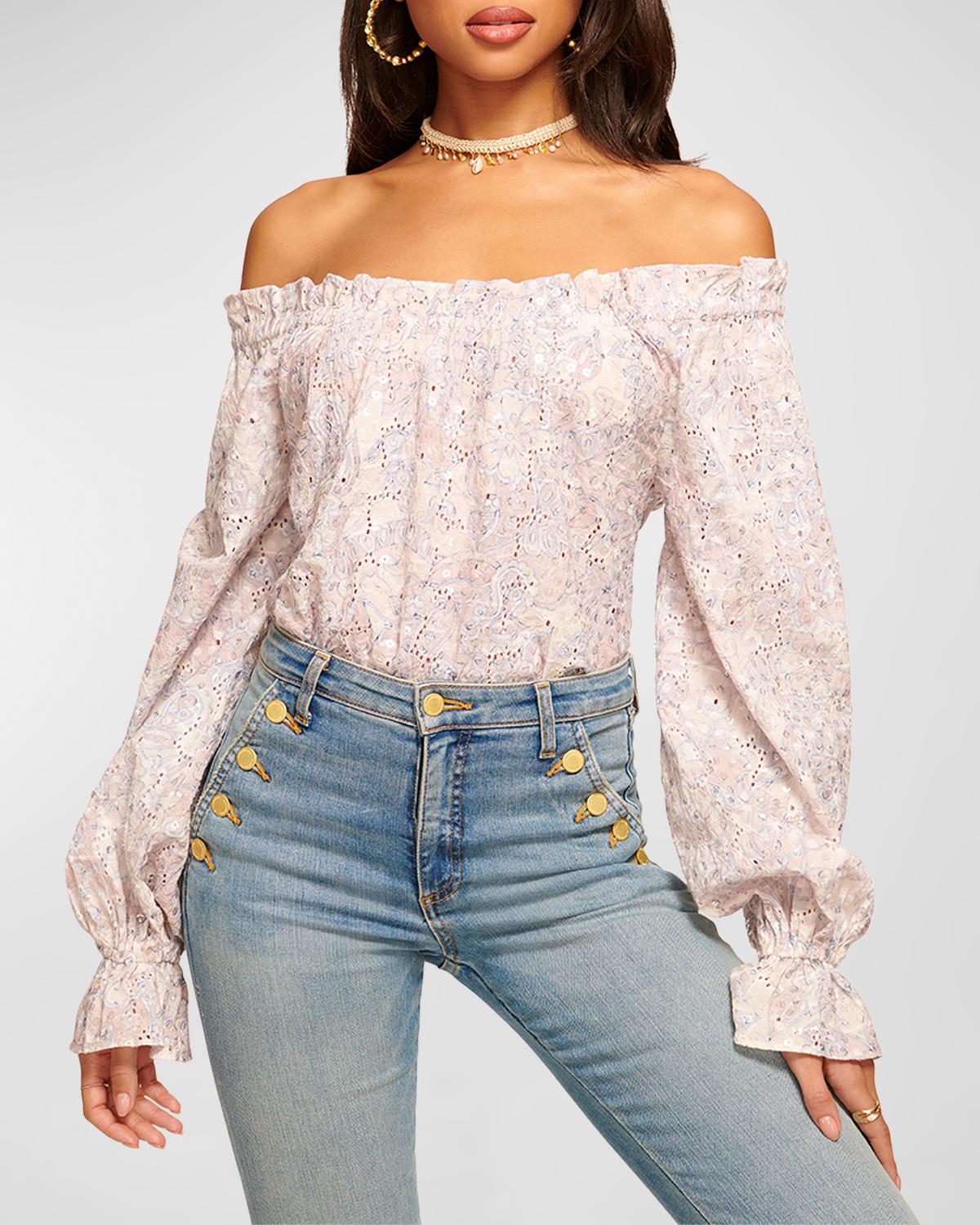 A New Day Women's Short Sleeve Eyelet Blouse – 100% Cotton, Ruffle Sleeves, Crew Neck - View #3