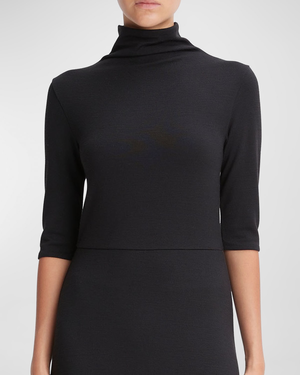 Vince Elbow-Sleeve Turtleneck Midi Dress