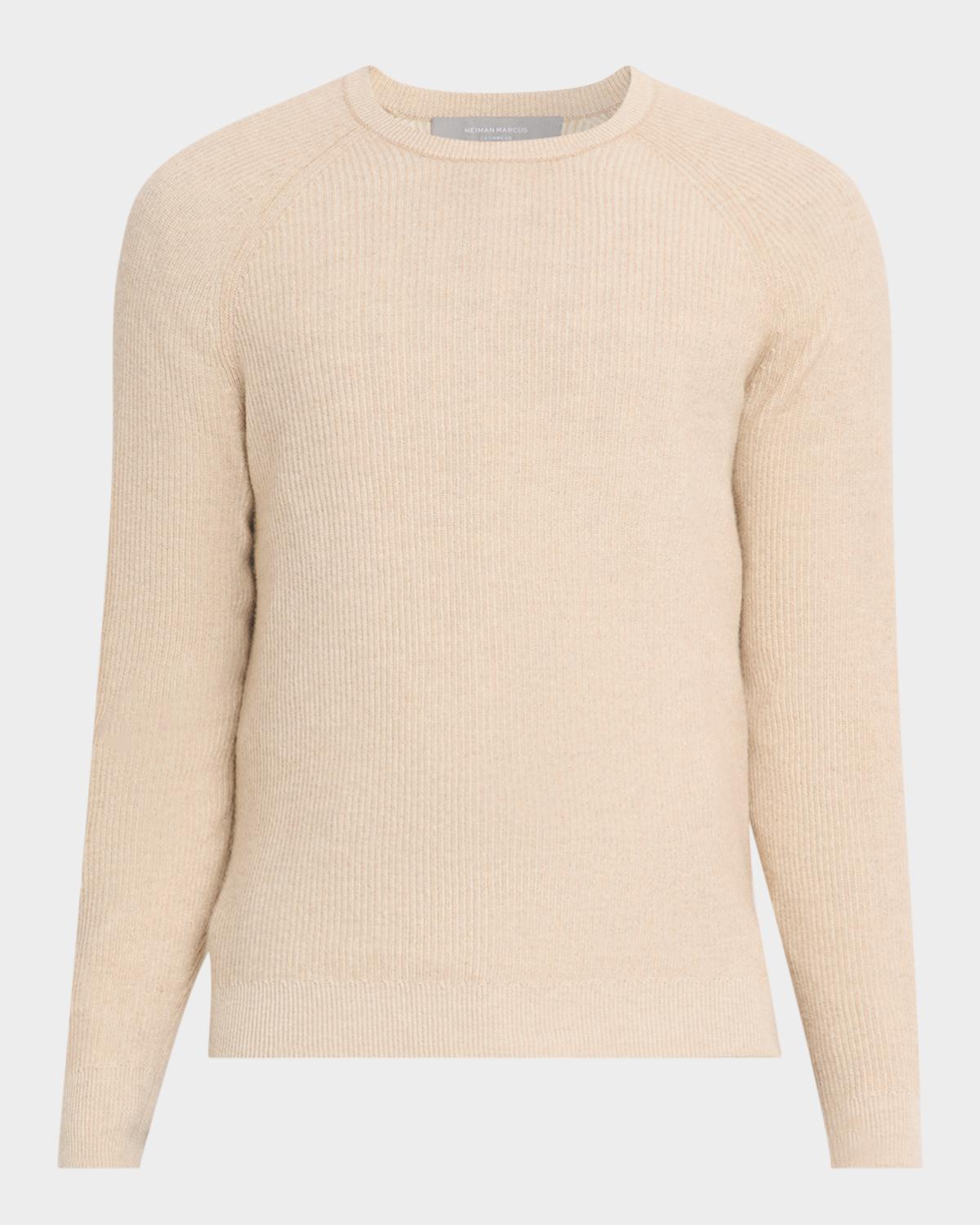 Neiman Marcus Men's Crewneck Ribbed Cashmere Sweater