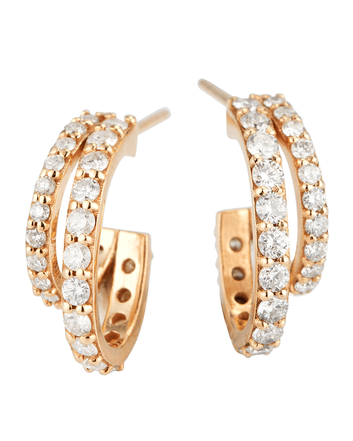 Siena Jewelry 14K Yellow Gold Split Double Diamond Huggie Earrings