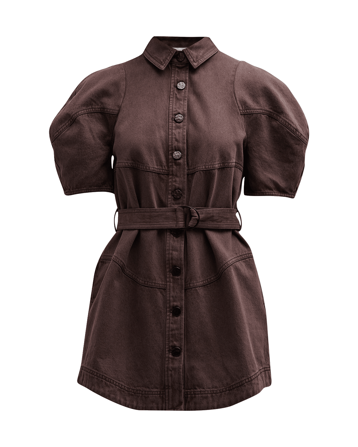 Tanya Taylor Mia Fit-&-Flare Mini Topstitched Denim Dress | Neiman Marcus