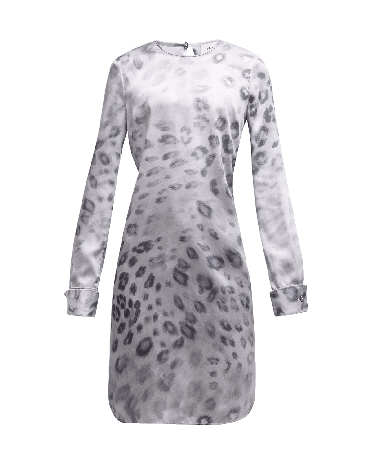 St. John Blur Leopard-Print Long-Sleeve Satin Crepe Dress