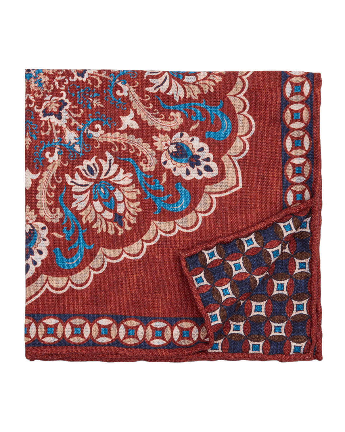 Edward Armah Men's Paisley/Geometric Reversible Silk Pocket Square