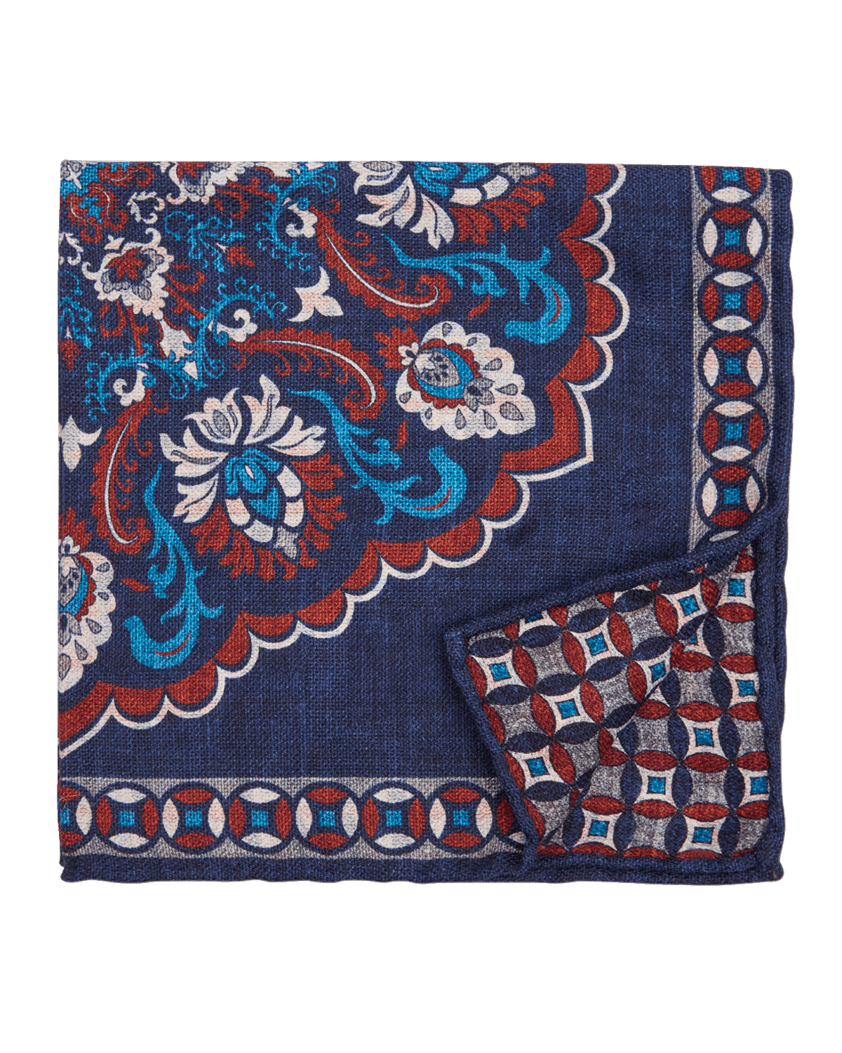 Edward Armah Men's Paisley/Geometric Reversible Silk Pocket Square