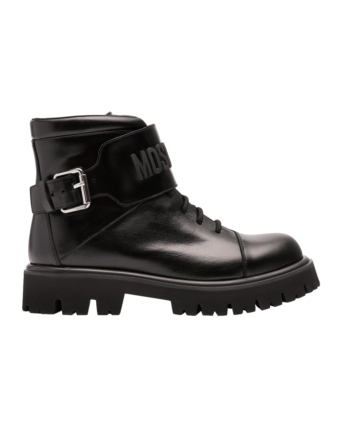 Moschino Men's Leather Logo Combat Boots