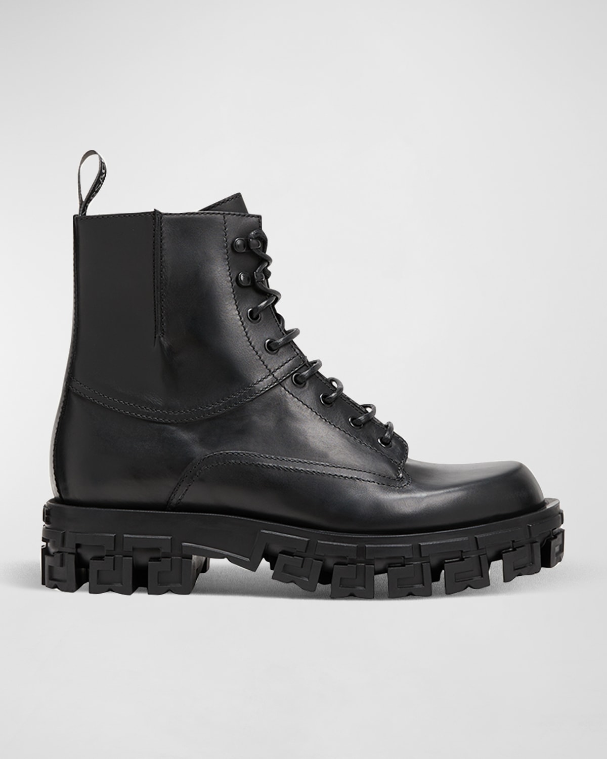 Versace Men's Greca-Sole Leather Combat Boots