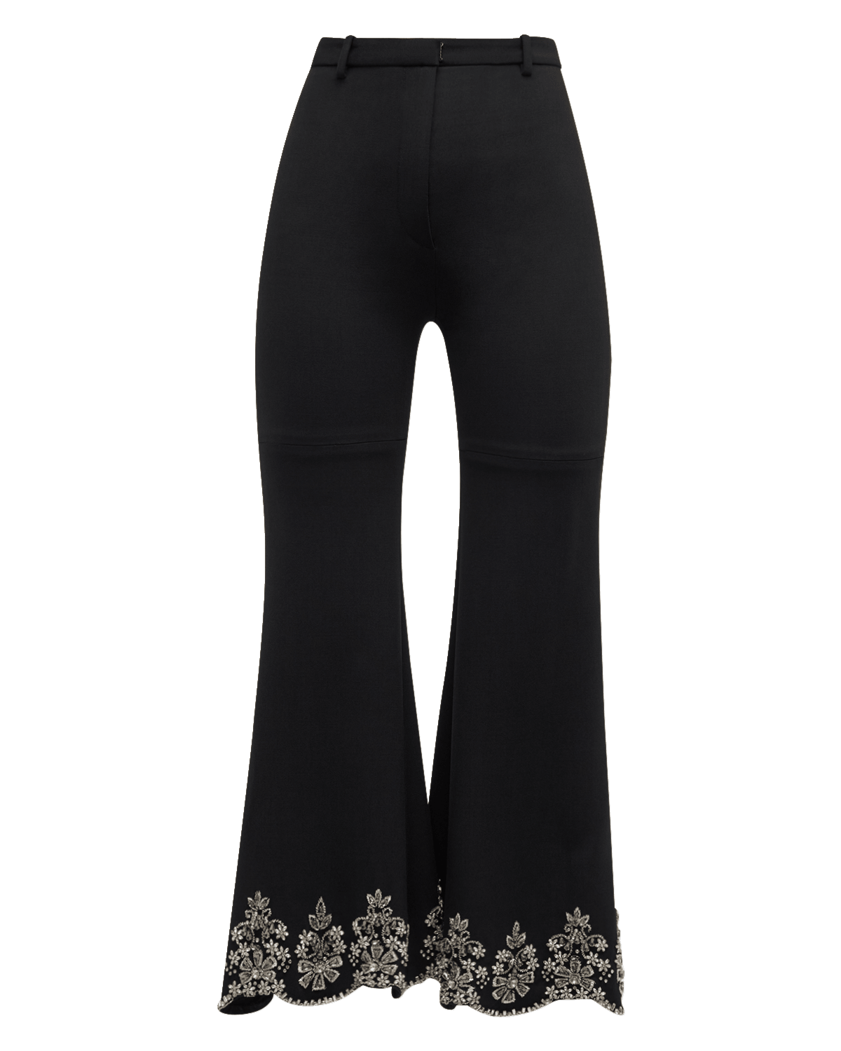 Oscar de la Renta Crystal Scallop Embroidered Flared Ankle Pants