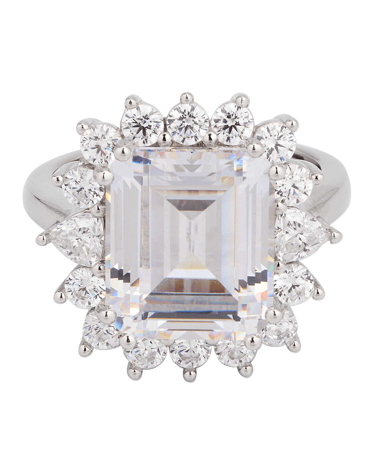 Golconda by Kenneth Jay Lane Sterling Silver Asscher and Round-Cut Cubic Zirconia Statement Ring