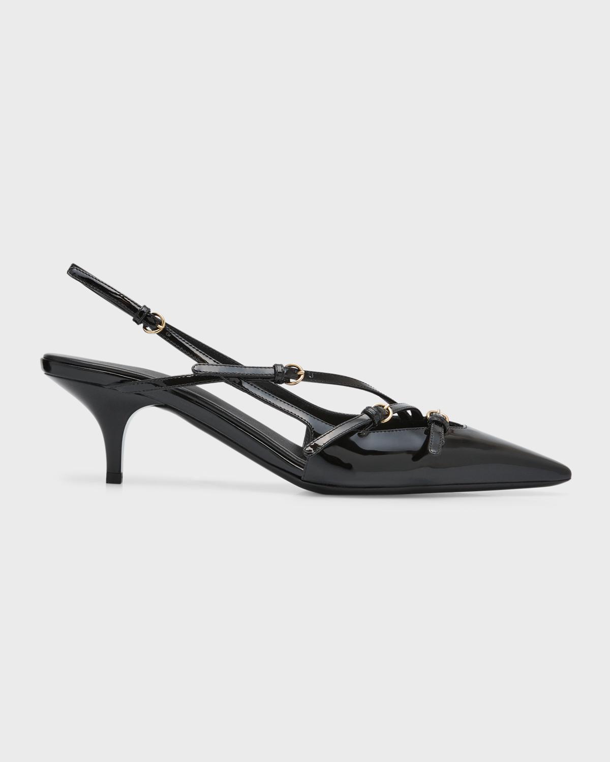 Miu Miu Patent Buckle-Trio Slingback Pumps