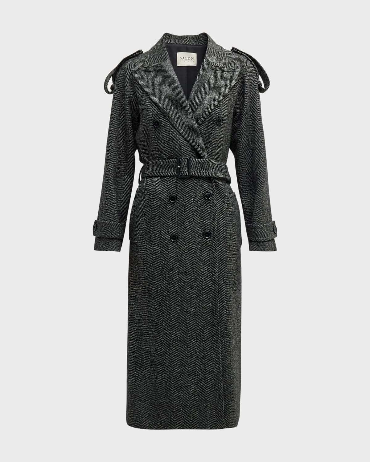 Salon 1884 Larkin Houndstooth Belted Wool Trench Coat