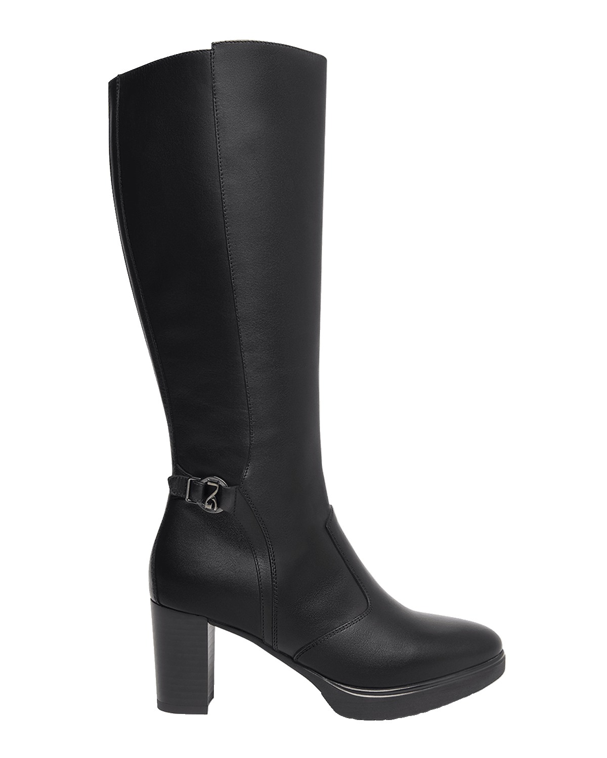 NeroGiardini Leather Buckle Block-Heel Knee Boots