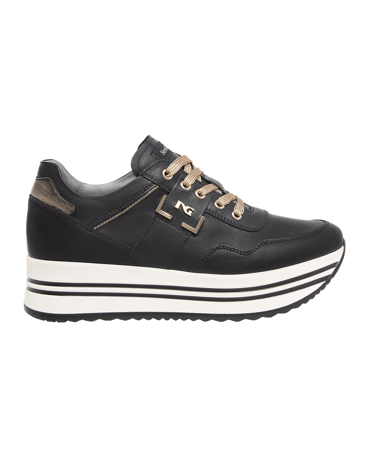 NeroGiardini Leather Logo Plate Platform Sneakers