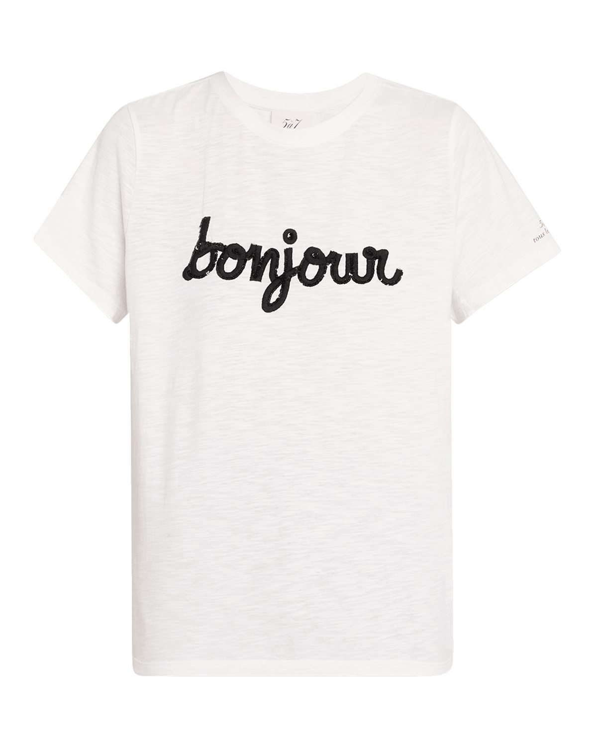 Cinq a Sept Bonjour Fringe Embroidered Shrunken T-Shirt