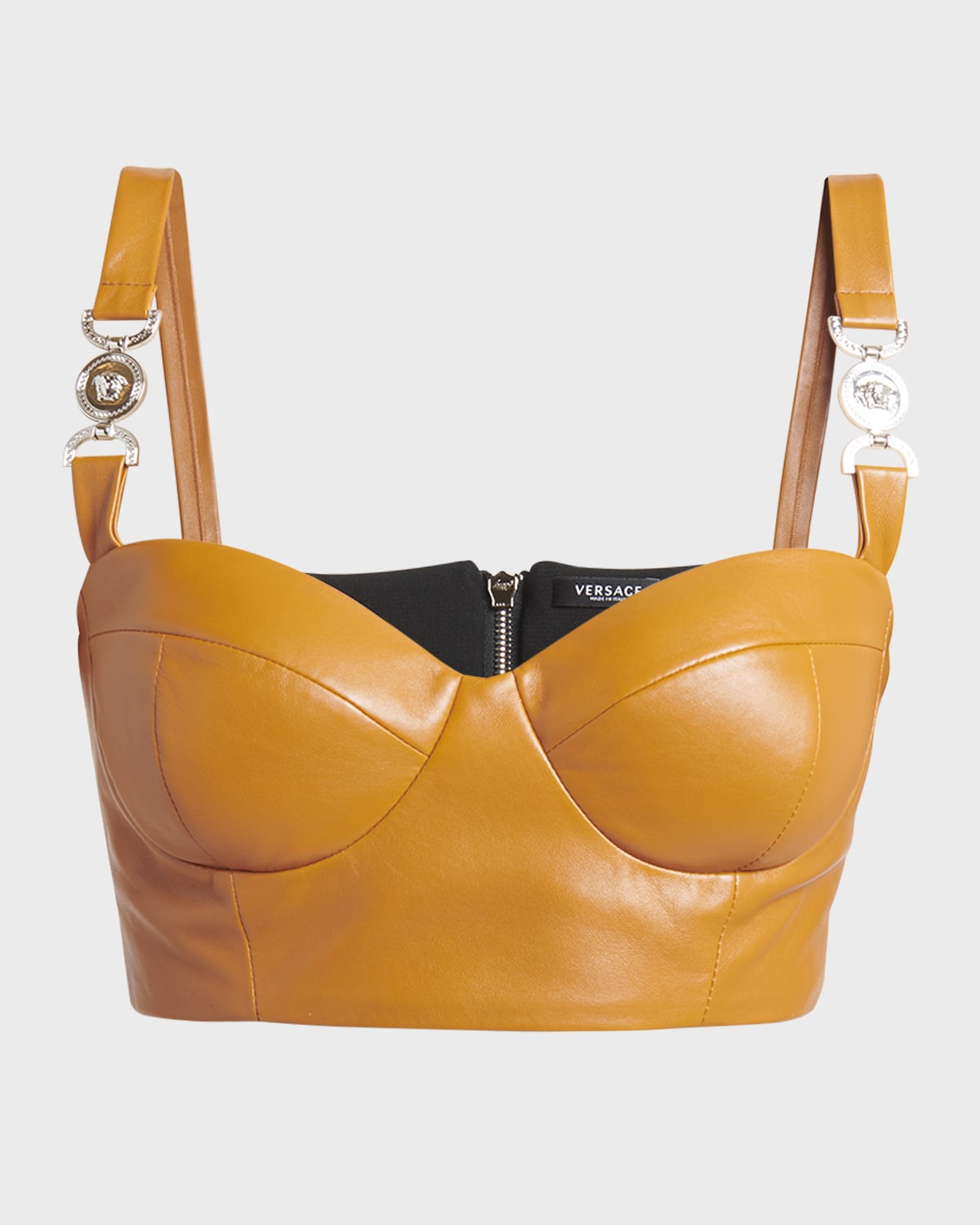 Versace Plonge Leather Crop Bustier Top