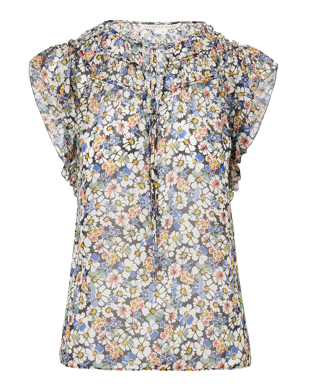 Veronica Beard Ayan Floral Flutter-Sleeve Top